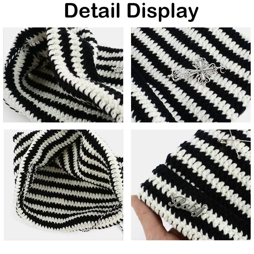 Y2K Cute Y2K Beanie Hat Striped Knitted Beanie Hat Star Devil Hat  Autumn Winter