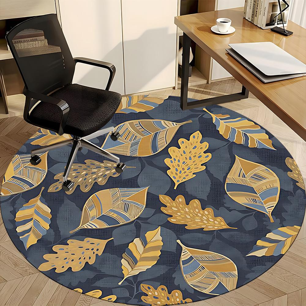 1pc Autumn Leaves Office Round Area Rug, Indoor Mat Suitable ForOffice, Under Office Chairs Bedroom Living Room Home Decor, Room Decot076