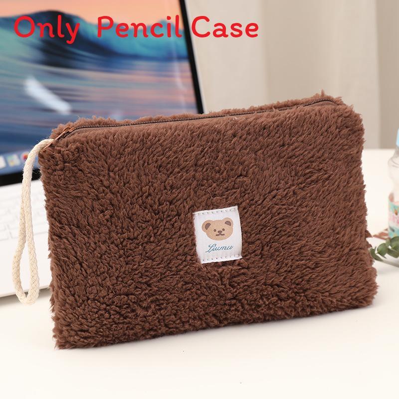 Cute Bear Icon Soft Plush Makeup Case With Spacious Storage For Girls