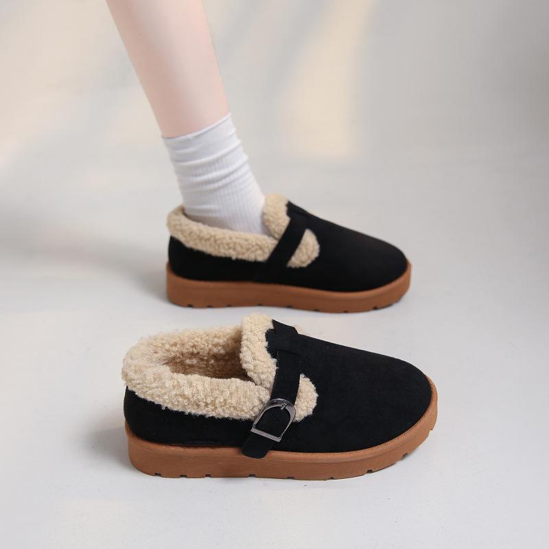 

Зимняя меховая обувь женская в стиле ретро, на толстой подошве, утепленные, утолщенные сноубутсы, модная, нескользящая, универсальная, красивая обувь 36 чёрный