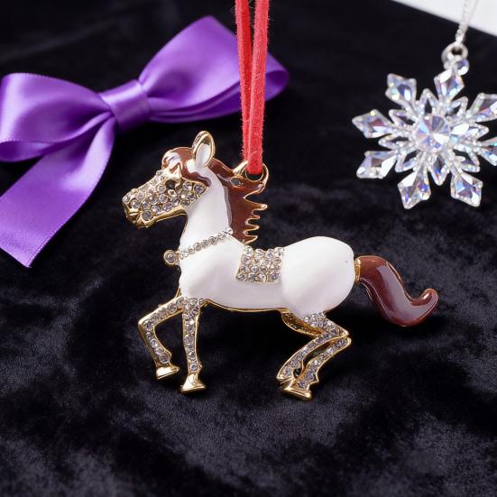 Pony Vánoční ozdoba Kamínková Zvěrokruh Kůň Přívěsek pro Dekoraci Stromku Třpytivý Sváteční Přívěsek Kůň pro Štěstí Tématická Dekorace