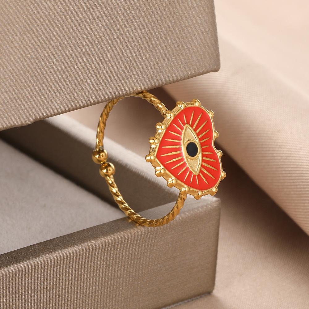 Turkish Evil Eye Rings for Women Stainless Steel Gold Color Adjustable Ring Love Heart Aesthetic Jewelry Gift anillos mujer