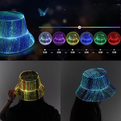 1 Pc Men Women Fashionable Led Mutil-Color Luminous Glowing Hat Fiber Optic Cyberpunk Luminous Bucket Hat