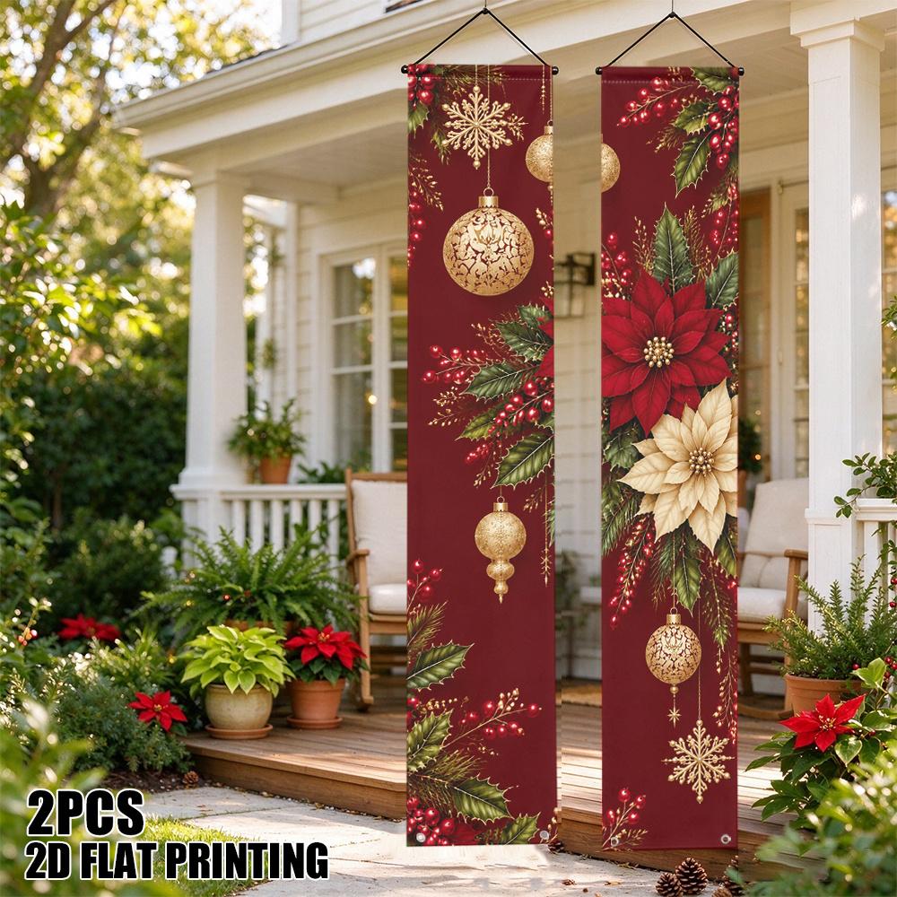 2D Flat, 2D Flat - 2D Flat, 2D Flat - 2D Flat Printing 2pcs Christmas Ornaments Pinecones Bow Christmas Porch Decoration Couple, Autumn & Halloween Ba