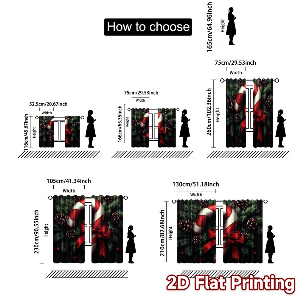 2pcs,Curtains Christmas Candy Cane Pinecone Bow (3) Contemporary Modern Curtains Machine Washable Fabric Curtains Decorations