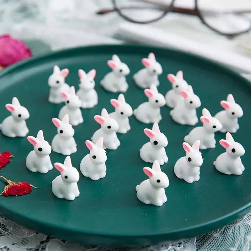 20/50 Pc Mini Rabbit Ornament Desktop Decor Tiny Bunny Decorations Rabbit Figure Resin Rabbit Cakes Toppers Car Dashboard Decor