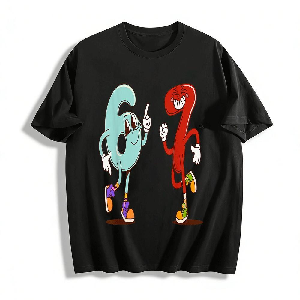 Vintage Cartoon Number 67 Print Casual Versatile Short Sleeve T-Shirt Pure cotton T-shirt XXS