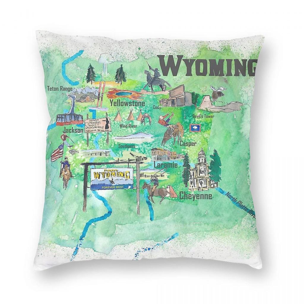 Usa Wyoming Travel Pillowcase Polyester Linen Velvet Pattern Zip Decorative Throw Pillow Case Home Cushion Cover