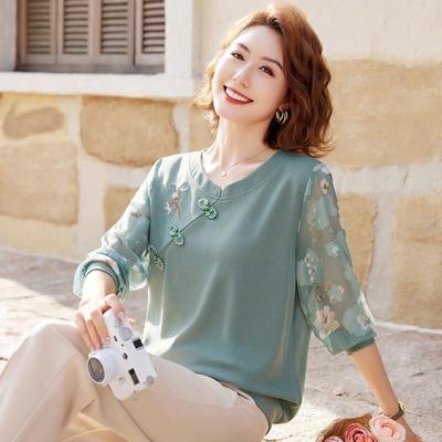 Damen Strick-T-Shirt mit Scheibenknöpfen im neuen chinesischen Stil