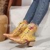 Large size thick heel pointed high heel embroidered Martin boots women's autumn and winter new embroidered women's short boots