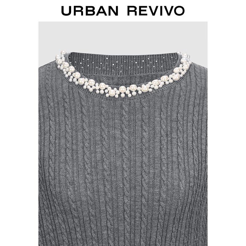 UR Dam Elegant Stickad Topp med Pärlutsmyckning