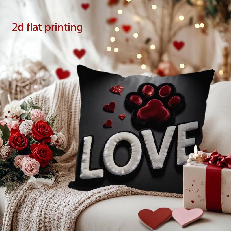 Love Paw Heart Decorative Digital Print Pillow Cover Pattern Cushion Cover Suitable for Sofa Bedroom Car Pillow Cover