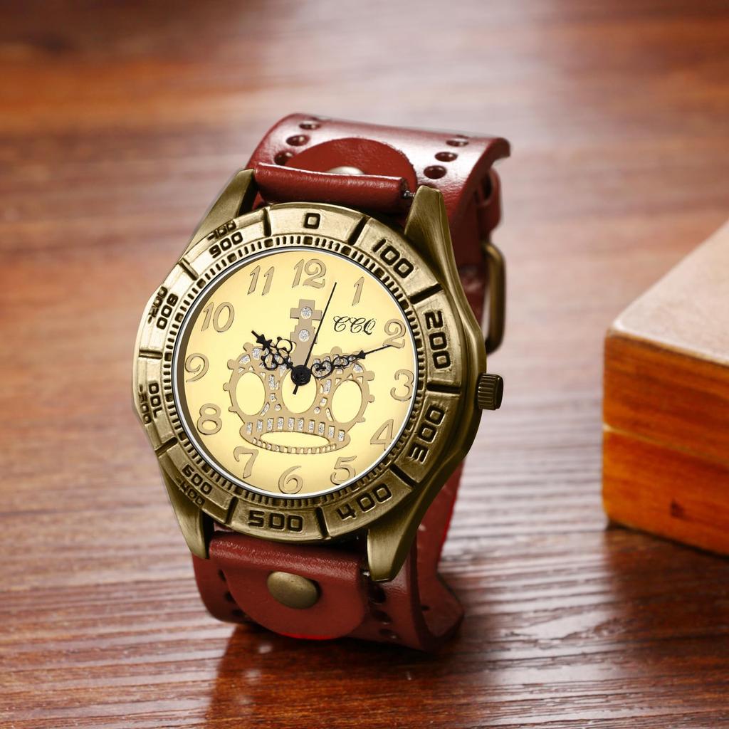 Fashionable Unisex Watch with Crown and Leather Strap: Waterproof, Cool, Retro, Classic, Stylish Analog Quartz Movement, Perfect Gift for