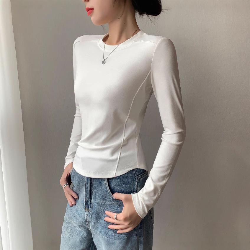 Women's Long-Sleeve Round Neck Slim-Fit T-Shirts for Autumn/Winter - Stylish and Versatile