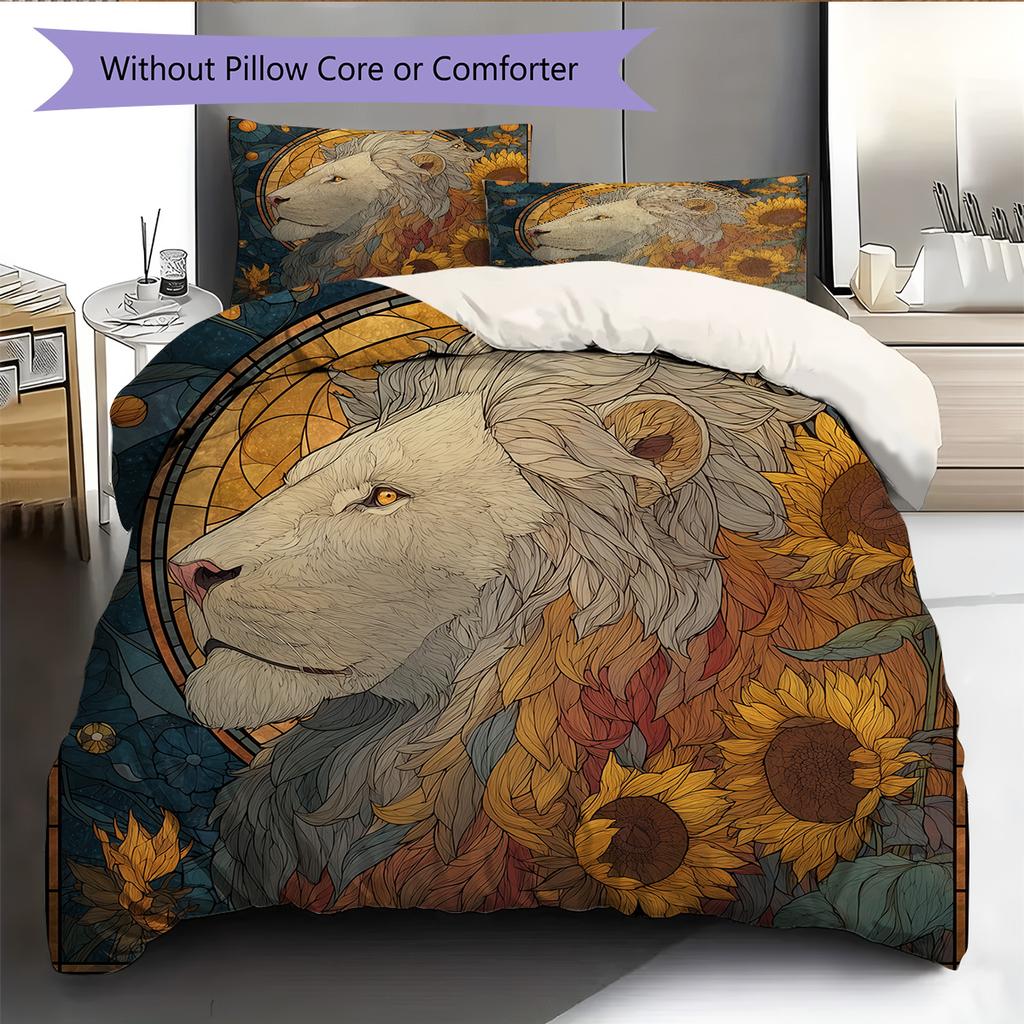 Lion Head Pattern Bedding Quilt Set  Home Decoration  Gift (1 * duvet cover + 2 * pillowcase  without core)
