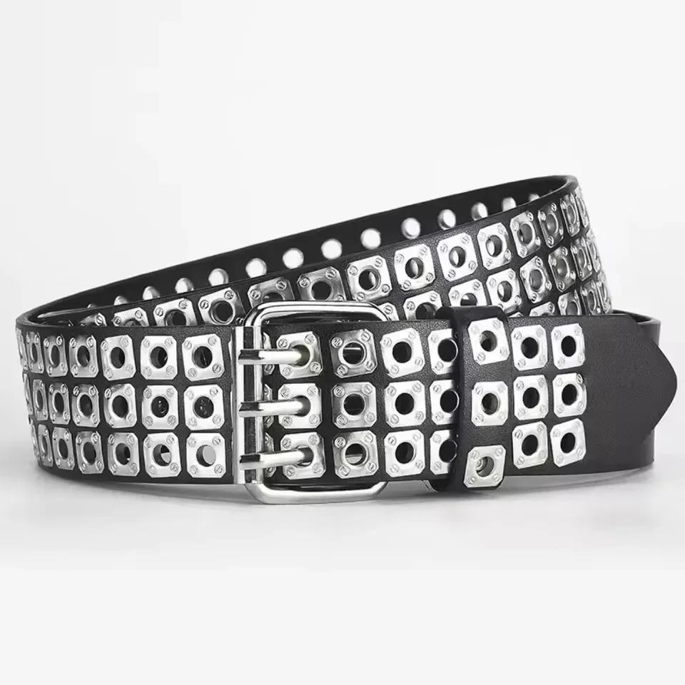 Women Belt Fashion Square Beads, Willow Nails, Three Exhaust Eyes, Punk Street Cool, Personalized Men's and Women's Belts Y2K