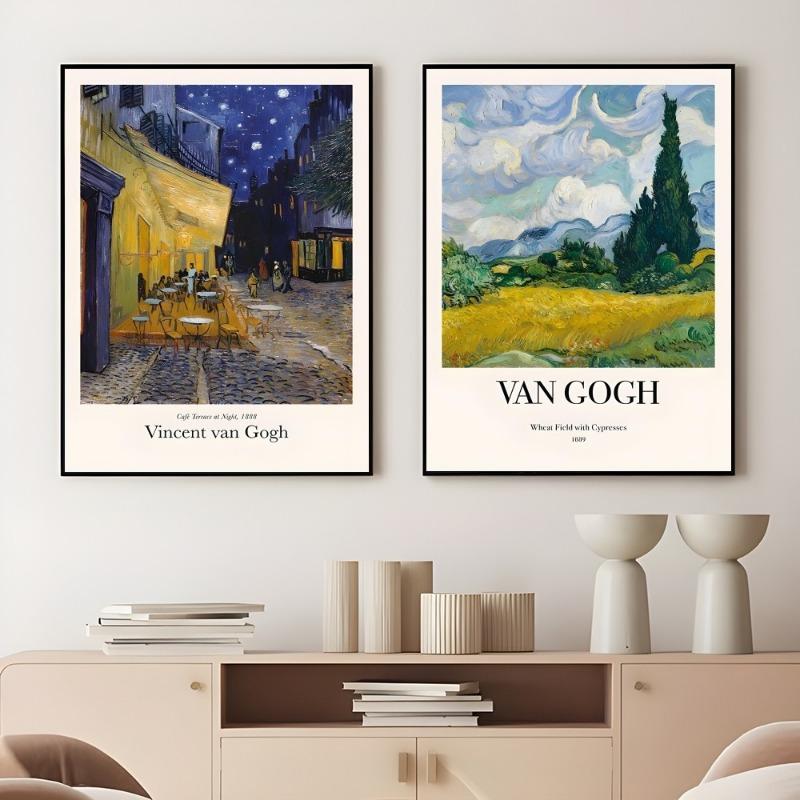 Van Gogh Oil Art Wildflower Starry Sunflower Poster Sticky Wall Art Printing Waterproof Home Living Bed Room Bar Aesthetic Decor