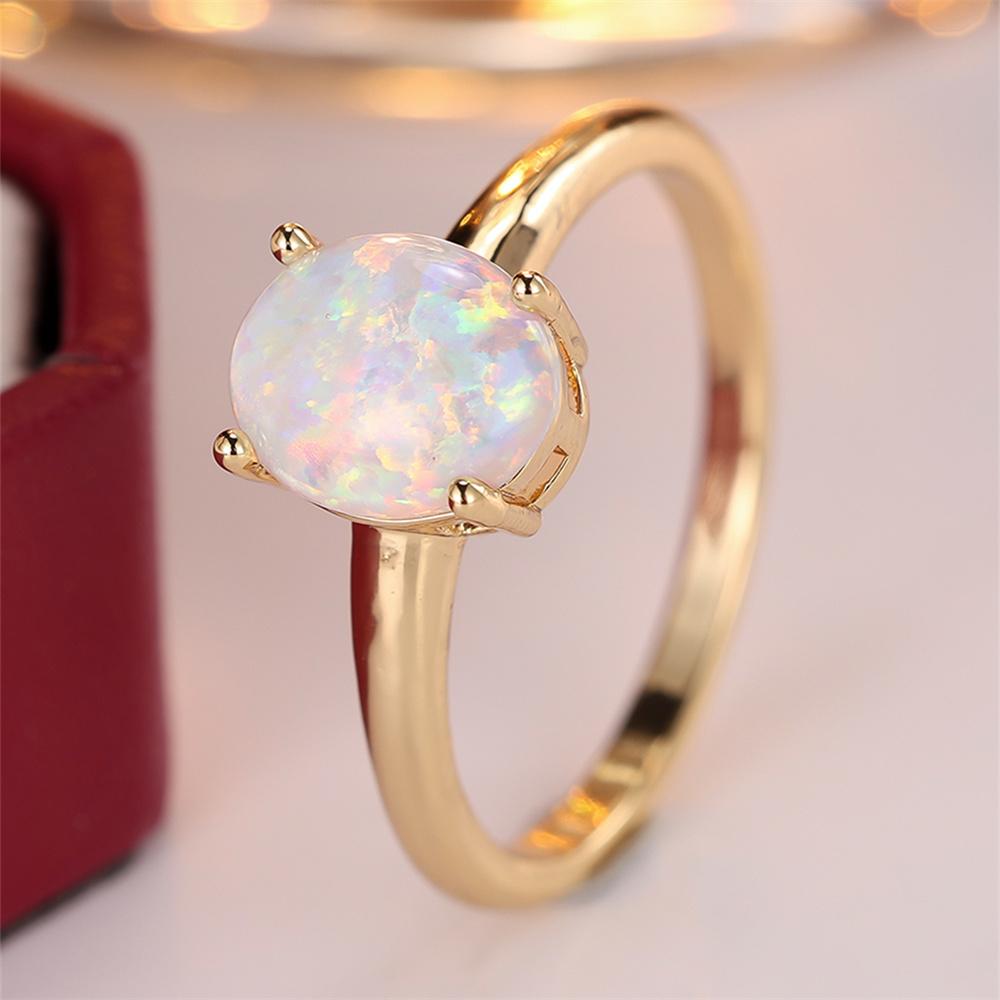 Inele de Angajament cu Piatră Ovală Mare Inele Ou cu Opal Alb Foc Pentru Femei Inele de Căsătorie Aurii Vintage Bijuterii Accesoriu Minimalist