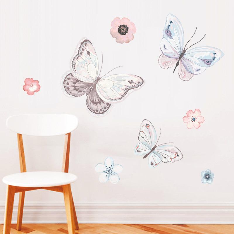 Vodotěsná samolepka na zeď s motýlky z okvětních lístků květin, samolepicí, odnímatelná, pro ložnici, obývací pokoj, domácí dekoraci, severský styl