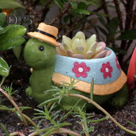 Turtle Plant Pot Decoration High Durability Waterproof Cartoon Cute Turtle Animal Succulents Holder Resin Flower Pot