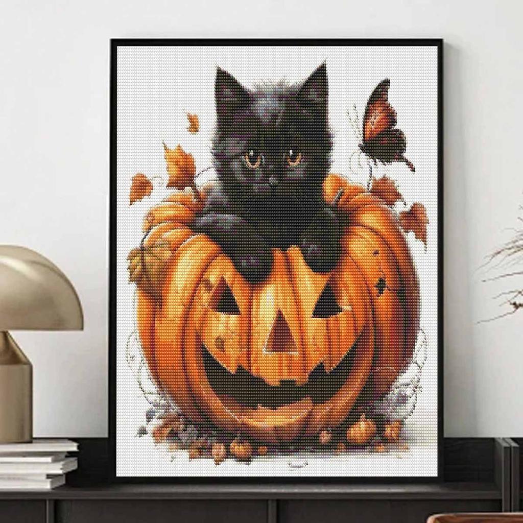 Halloween 5D Diamond Art Painting Kit Black Cat Pumpkin Butterfly Decor Diamond Painting Full Drill Home Wall Art Craft Supplies 130