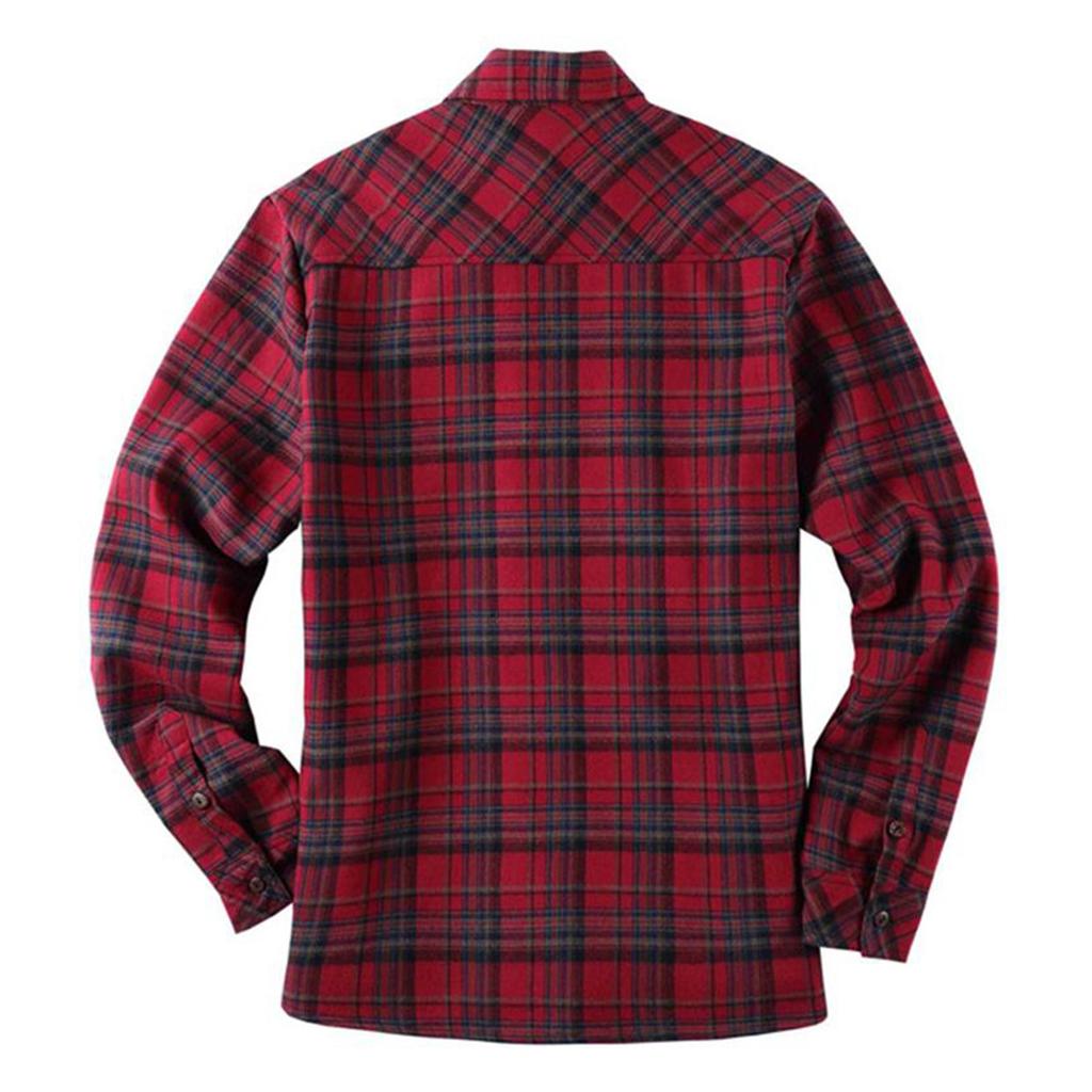 Men's Plush Casual Fashion Plaid Shirt Loose Lapel Long Sleeve Jacket