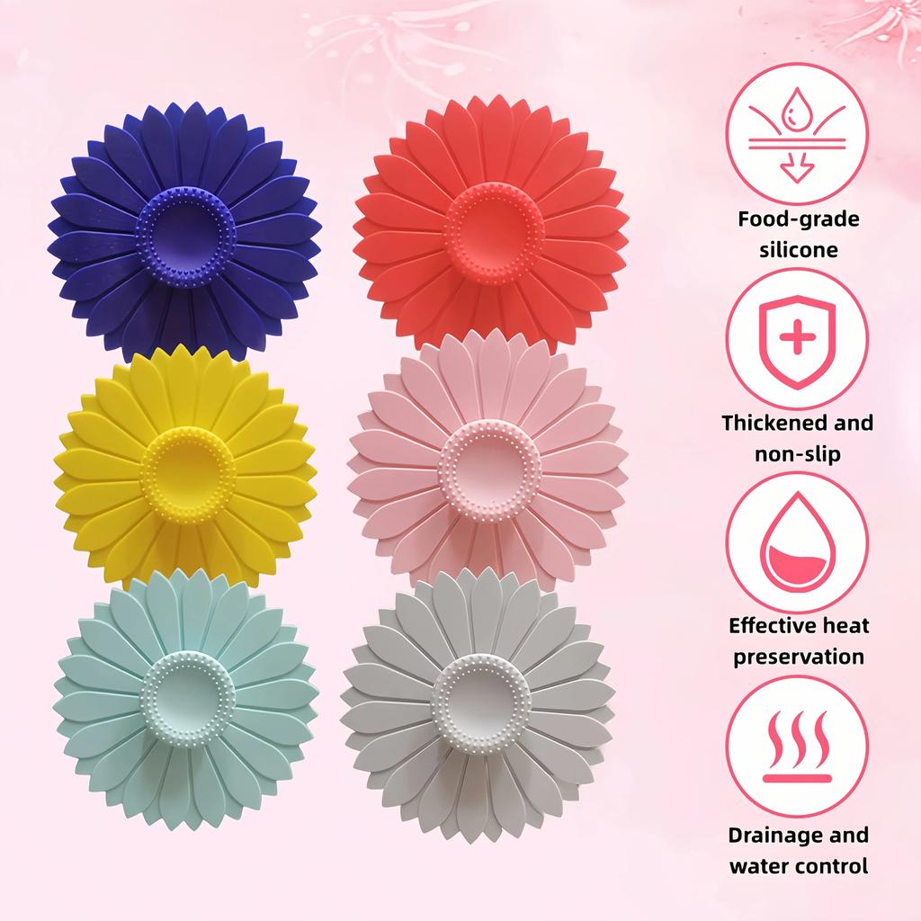 2pcs Sunflower Silicone Cup Lid, Food Grade Dust Proof Reusable Cover for Coffee Tea Mug, Kitchen Accessory