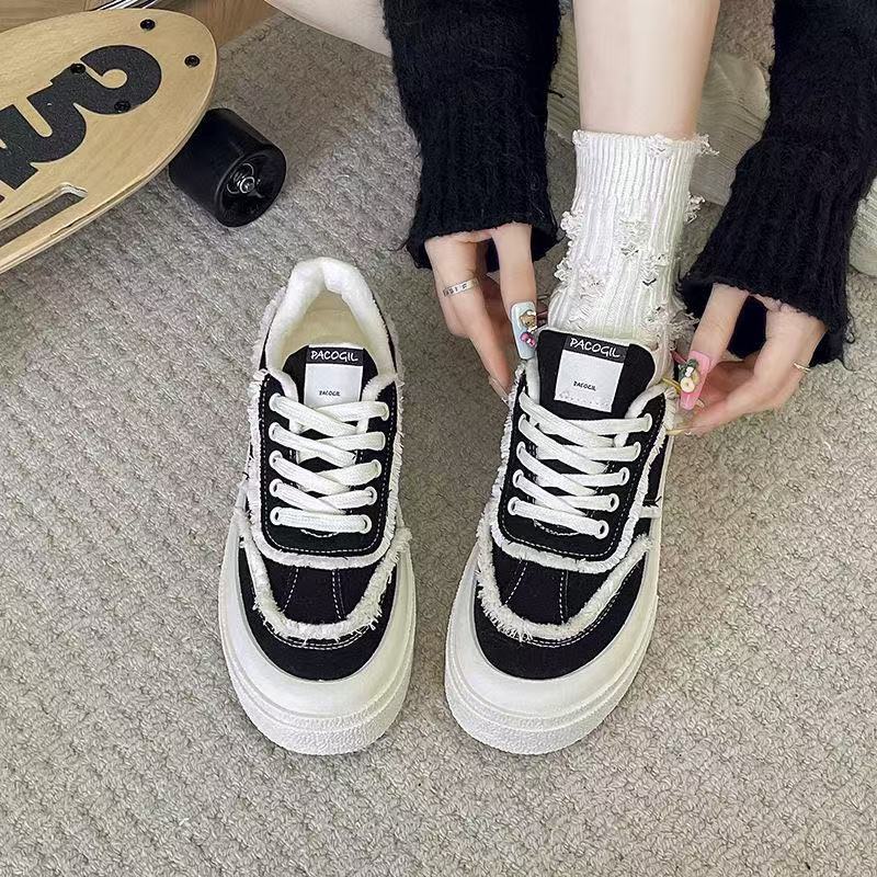 

Кампус школьный сезон нишевые маффин платформа парусиновые туфли женские новые летние модели нужно увеличить высоту повседневных кед 35 чёрный