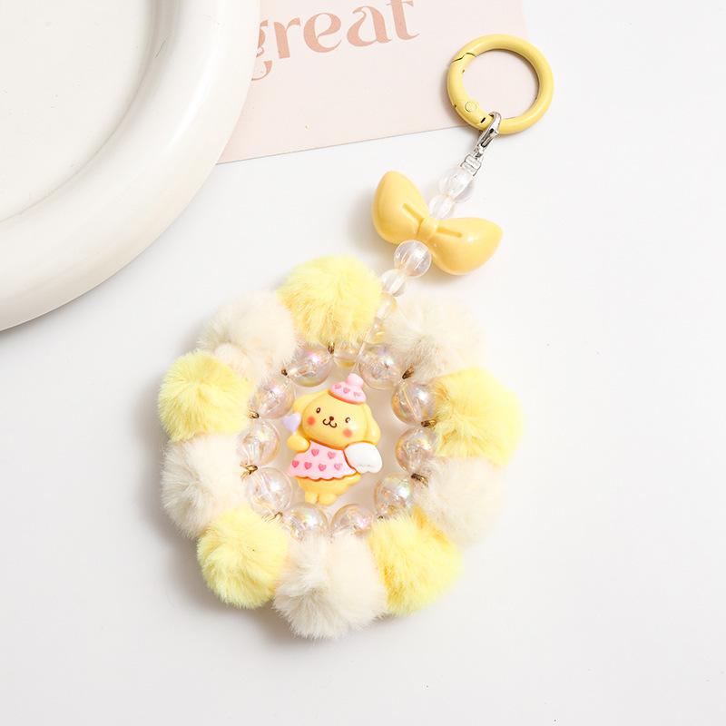 Cartoon Girl Heart Fun Handmade Hairball Beaded Mobile Phone Chain Grab Machine Doll Keychain Bag Pendant