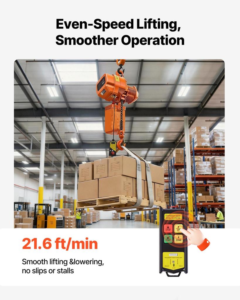 2000 kg Electric Chain Hoist, 6 m Lifting Height, Three-Phase Overhead Crane with 100 m Wireless Remote Control, Single G100 Chain Electric Lift Hoist