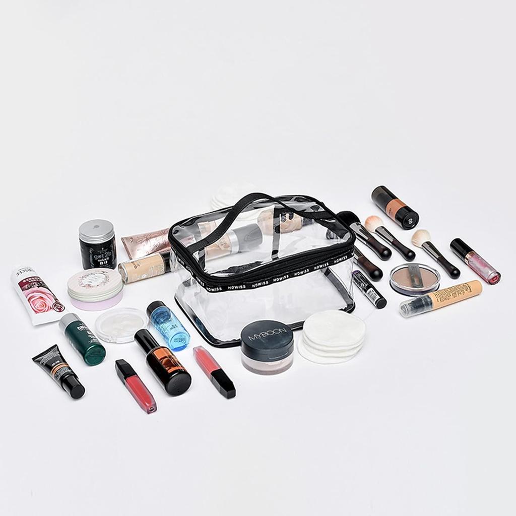 2 Pack Clear Makeup Bag Travel Storage Bag Portable Transparent Zipper Bathroom Waterproof Toiletry Bag With Handle(1large 1medium)