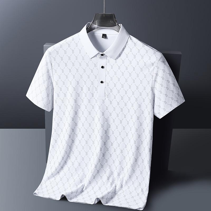 Men's Summer Ice Silk Short Sleeve Polo - Casual, Lightly Elastic, Mature Lapel T-Shirt.