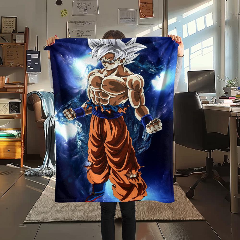 Cartoon Character Goku Pattern Flannel Blanket, High Quality Comfortable for All Seasons, Home Decor, Warmth and Comfort, Perfect for Gifts.