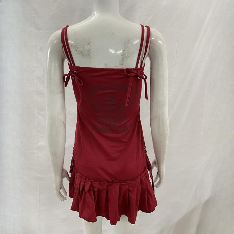 European and American Y2K Slim Fit Suspender Pattern Printed Fashionable Retro Dress