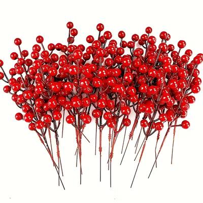10/20/30Pcs Christmas Artificial Berries Stem Red Holly Berry Stamen Fake Flower for New Year Home Decoration DIY Wreath Gifts