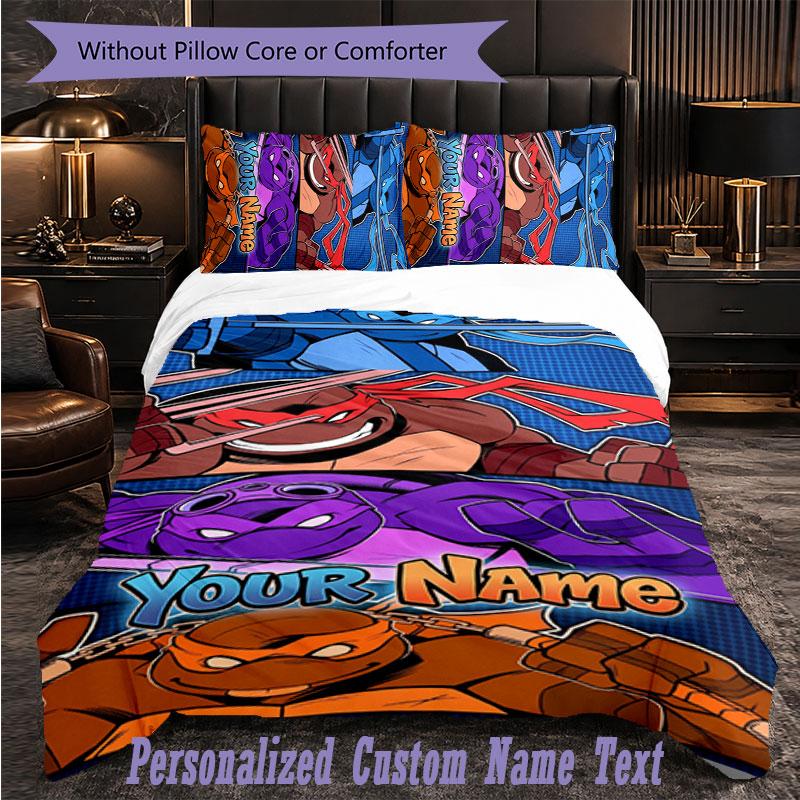 Personalized 3Pcs Bedding SetTeenage Mutant Ninja Turtles Custom Text Duvet Cover Pillowcase Set Bedroom Gift