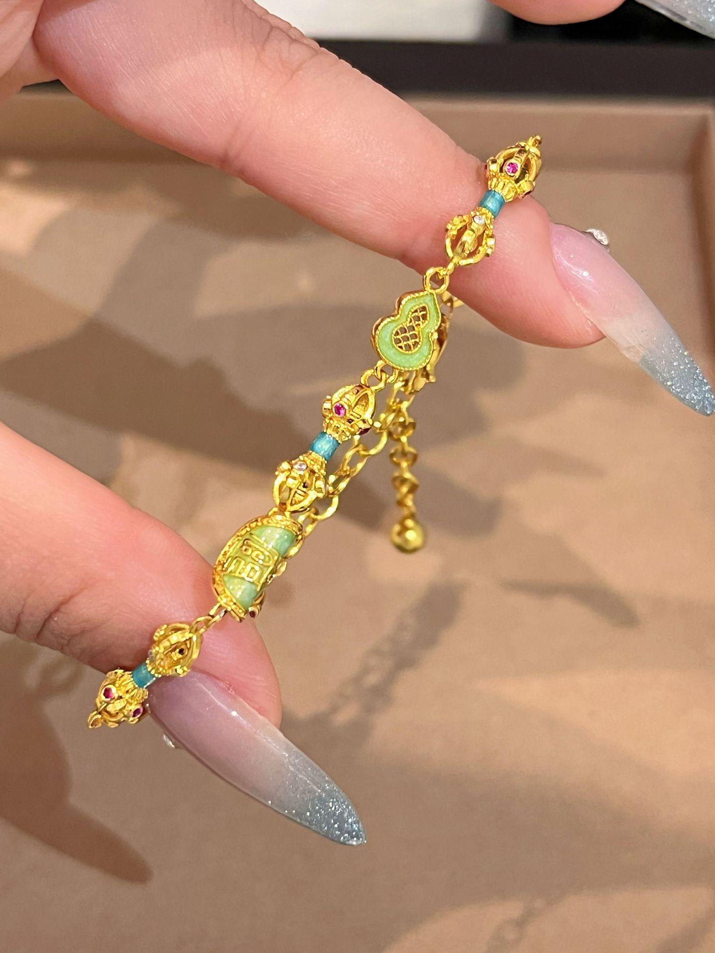 Buddha Treasure Diamond Pestle Gourd Enamel Bracelet Diversified National Style High-End Jewelry