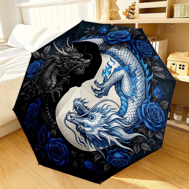 Yin-yang Dragons Moon Umbrella 8-Frame for Travel, camping, Casual Lightweight Portable Umbrella, Essential for every family Holidays Gift