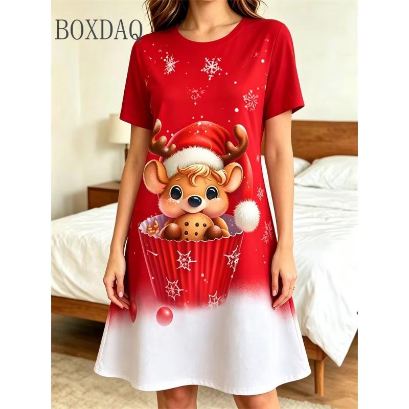 Summer Ladies Santa 3D Printed Short Sleeve Dress