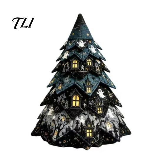 Stoffkürbis Geistermuster Halloween gestepptes Baum-Kit, Hexe Katze Spinne DIY Herbsternte Heimdekoration 3D gepolstertes Nähbastelprojekt für
