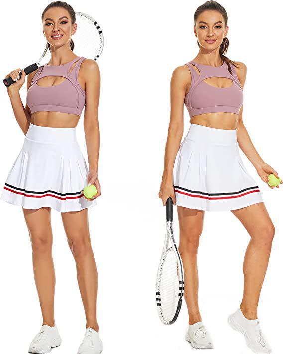 Women's Pleated Tennis Skirt with Pockets and Built-in Shorts - High-Elastic Golf Sports Skort