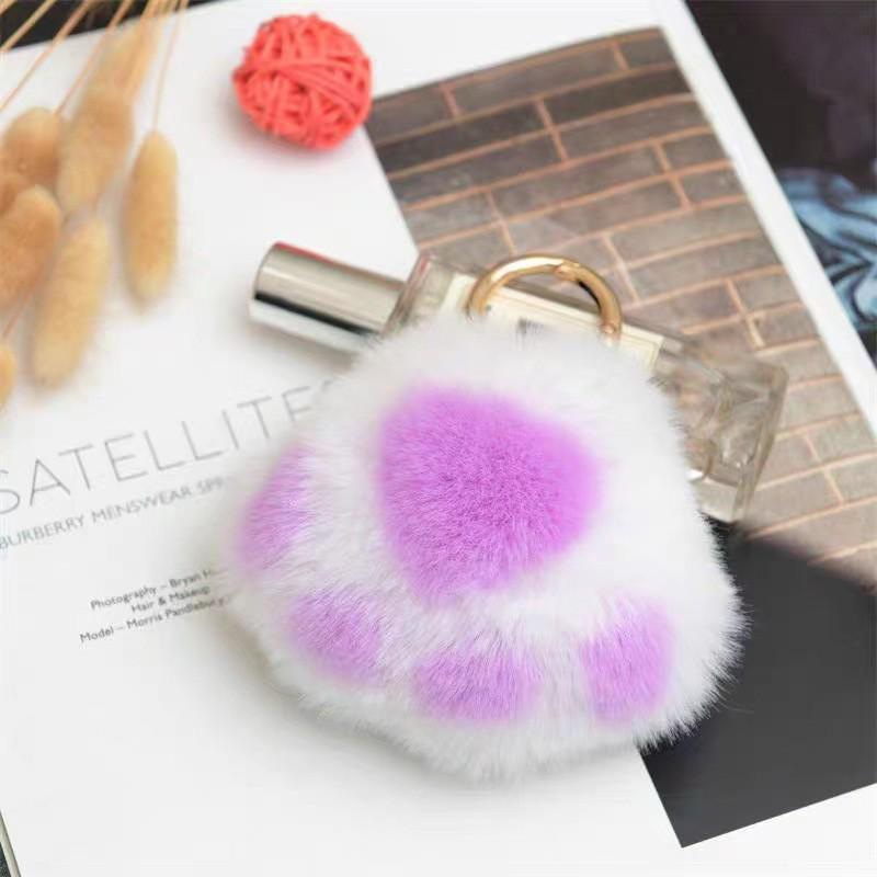

Cartoon Rabbit Fur Cat Paw Keychain Plush Ball Backpack Ornament