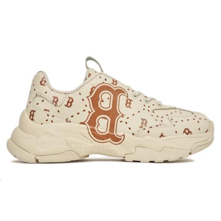 New MLB Big Ball Chunky Cushioning Anti Slip And Wear Resistant Low Top Chunky Sneakers Unisex Beige Yellow 3ASHMS13N-43BGS