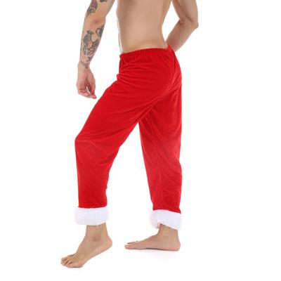 Men Pants Santa Claus Velvet Trousers Red Christmas Character Dress Up Performance Costume Thermal Underwear Cosplay Leggings