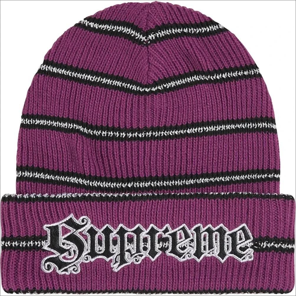 Supreme Metallic Stripe Beanie Purple