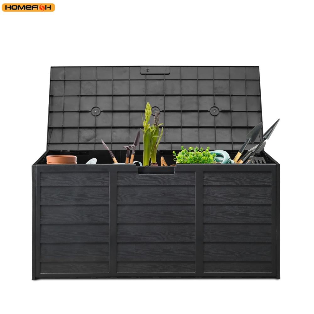75gal 280L Outdoor Garden Plastic Storage Deck Box Chest Tools Cushions Toys Lockable Seat BLACK