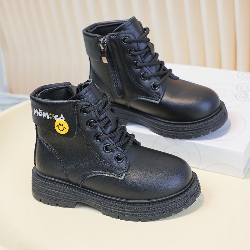 Children's Martin Boots Girls' Fleece Short Boots 2025 Winter New Girls Fashion Leather Boots Warm Thickened Cotton Boots Tide