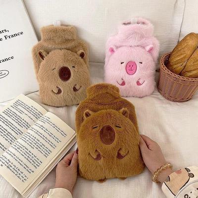 1000ml Cartoon Capybara Wärmflasche PVC Dicke Heißwasserbeutel Niedliches Plüsch Warmwasser Handwärmer Wintergeschenk Mädchen