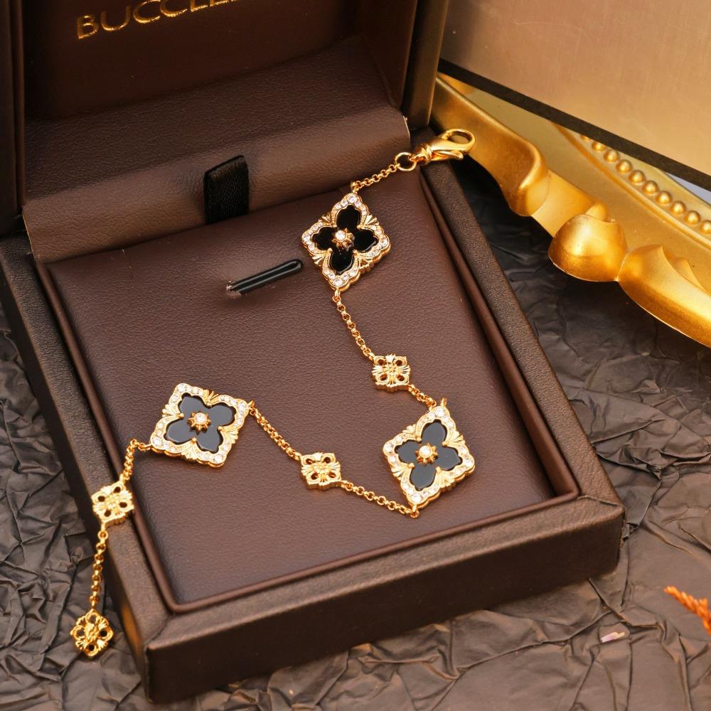Neues Kleeblatt Fünfblättrige Blume Armband - Vintage Hofstil Chalcedon Armreif für Damen