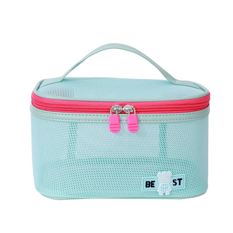 Runhui Travel Makeup Bag: Large Capacity, Open-Top Mesh Design for Holiday Essentials синий